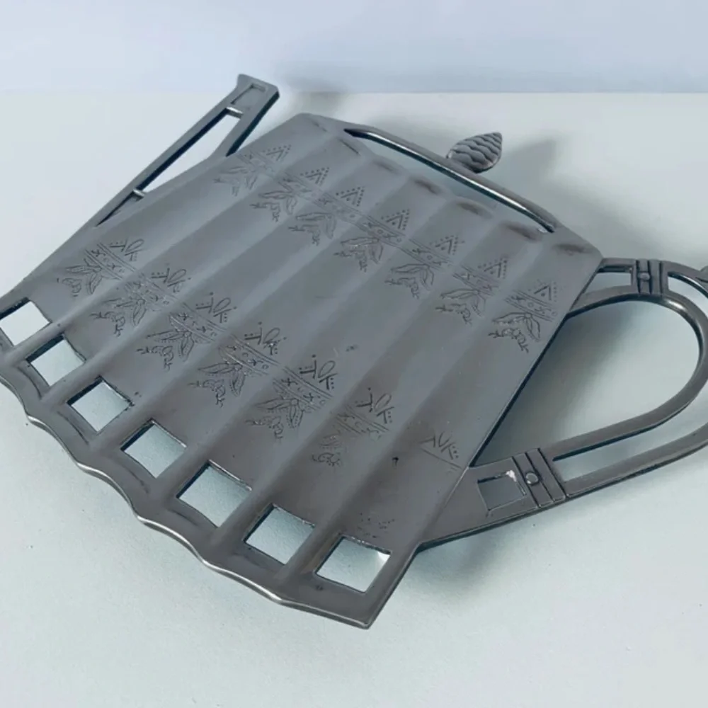 Vintage Pewter Teapot Trivet / Hot Plate – Art Nouveau Style Kitchen Decor